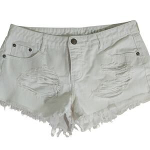 Cotton On Destroyed 2" Shorts Women's Size 8 White Denim Mid Rise Frayed Hem